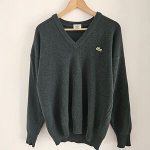 Vintage Lacoste V-Neck Wool Blend Sweater Mens Large Green 90s
